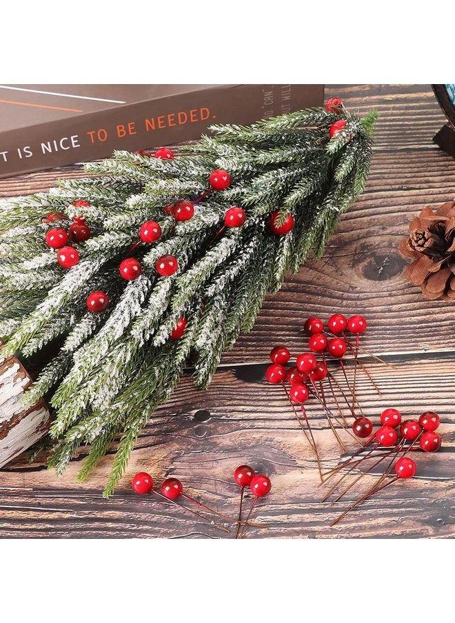 100 Pcs Artificial Holly Berries, Mini 10 Mm Christmas Fake Berries With Wire Stems Xmas Red Berry Stems Picks For Christmas Tree Decorations Wreath Craft Wedding Party Decor