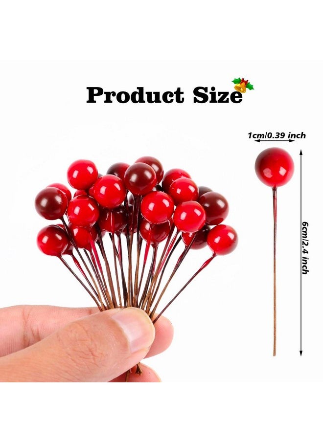 100 Pcs Artificial Holly Berries, Mini 10 Mm Christmas Fake Berries With Wire Stems Xmas Red Berry Stems Picks For Christmas Tree Decorations Wreath Craft Wedding Party Decor
