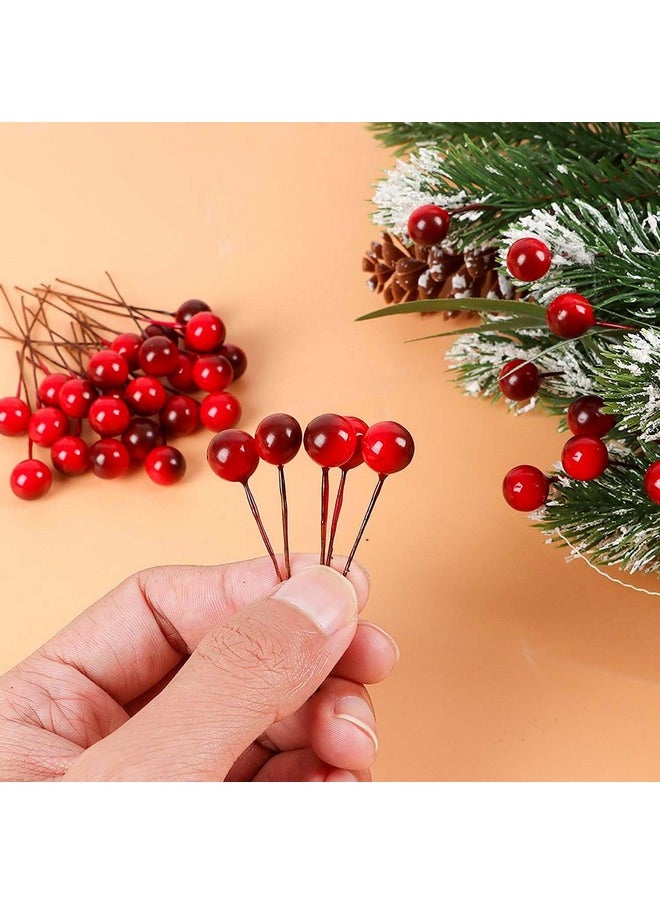 100 Pcs Artificial Holly Berries, Mini 10 Mm Christmas Fake Berries With Wire Stems Xmas Red Berry Stems Picks For Christmas Tree Decorations Wreath Craft Wedding Party Decor