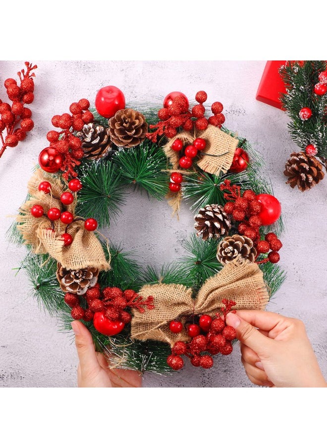 Christmas Artificial Glitter Berry Stem 17 Inch, 9 Inch,2 Sizes Christmas Berry Picks Ornaments Decorative For Xmas Tree Ornaments Diy Wreath Holiday Wedding(Red)