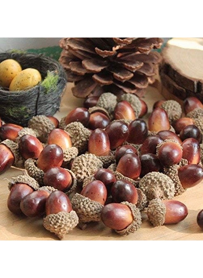 100Pcs Simulation Artificial Lifelike Small Acorn With Natural Acorn Cap For Diy Decoration Crafting Home House Kitchen Decor - Fake Fruit Props Acorns