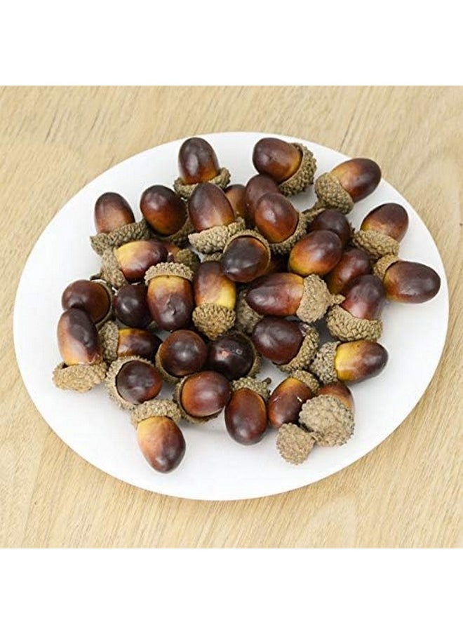 100Pcs Simulation Artificial Lifelike Small Acorn With Natural Acorn Cap For Diy Decoration Crafting Home House Kitchen Decor - Fake Fruit Props Acorns