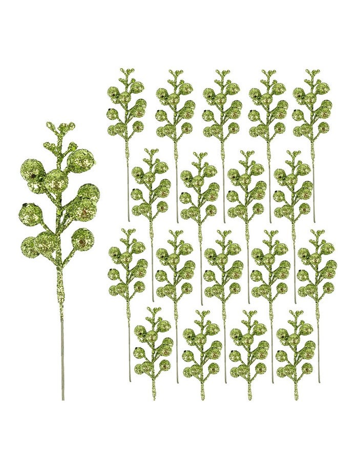 Light Green Glitter Berry Stems,20Pcs Artificial Xmas Picks And Sprays Christmas Tree Filler Branches Ornaments Holiday Wreath Garland Decorations Home Décor 7.8 Inch