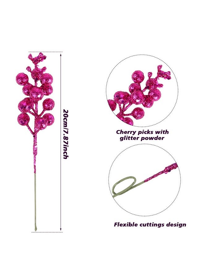 Glitter Berry Stems For Christmas Tree Ornaments,20Pcs Red Violet Picks And Sprays Artificial Branches Xmas Tree Filler Holiday Wreath Garland Decorations Home Décor 7.8 Inch