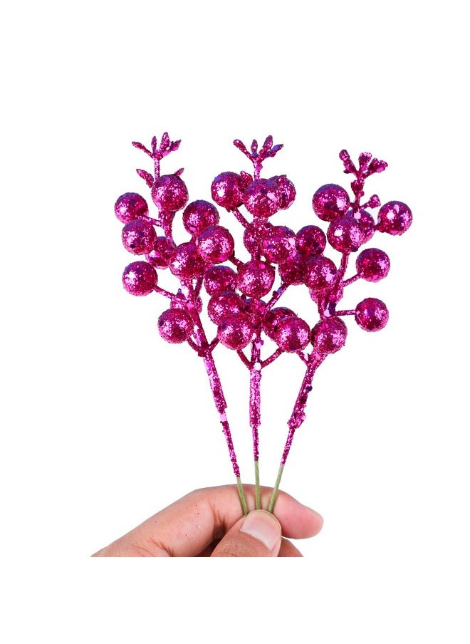 Glitter Berry Stems For Christmas Tree Ornaments,20Pcs Red Violet Picks And Sprays Artificial Branches Xmas Tree Filler Holiday Wreath Garland Decorations Home Décor 7.8 Inch