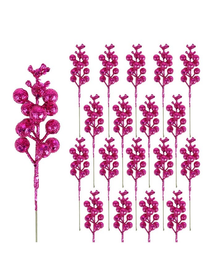 Glitter Berry Stems For Christmas Tree Ornaments,20Pcs Red Violet Picks And Sprays Artificial Branches Xmas Tree Filler Holiday Wreath Garland Decorations Home Décor 7.8 Inch