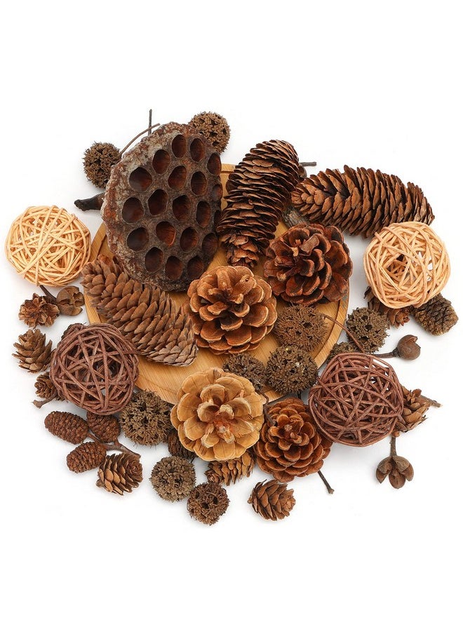 38Pcs Christmas Pine Cone Set, Artificial Acorns Berry Craft And Natural Pinecones Ornament Pine Picks Fake Fruit Decor Fall Decorating Kit