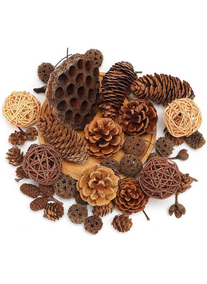 38Pcs Christmas Pine Cone Set, Artificial Acorns Berry Craft And Natural Pinecones Ornament Pine Picks Fake Fruit Decor Fall Decorating Kit