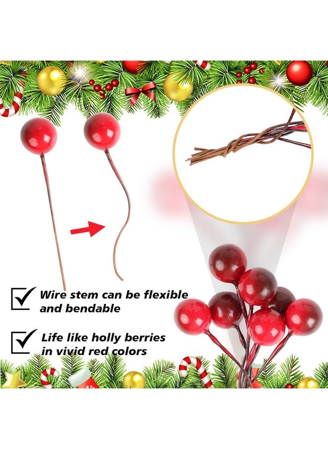 100 Pcs Artificial Holly Berries, Wine Red 10Mm Mini Christmas Fake Berries Decor With Wire Stems For Xmas Wreath Diy Crafts Christmas Tree Garland Table Centerpieces Decorations