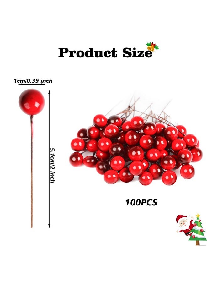 100 Pcs Artificial Holly Berries, Wine Red 10Mm Mini Christmas Fake Berries Decor With Wire Stems For Xmas Wreath Diy Crafts Christmas Tree Garland Table Centerpieces Decorations