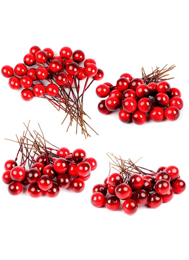 100 Pcs Artificial Holly Berries, Wine Red 10Mm Mini Christmas Fake Berries Decor With Wire Stems For Xmas Wreath Diy Crafts Christmas Tree Garland Table Centerpieces Decorations