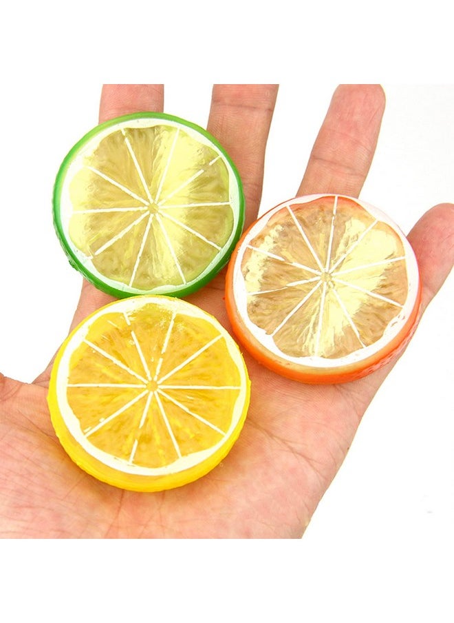 30 Pieces Plastic Lemon Slices Artificial Fake Lemon Props Lifelike Fruit Model For Decoration, Garnish, Photography Props, Diy, Teaching, 5 Cm/2 Inch, Orange, Green And Yellow