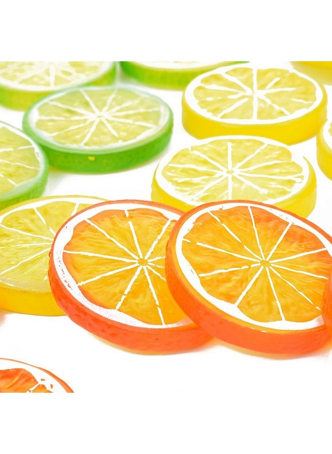 30 Pieces Plastic Lemon Slices Artificial Fake Lemon Props Lifelike Fruit Model For Decoration, Garnish, Photography Props, Diy, Teaching, 5 Cm/2 Inch, Orange, Green And Yellow