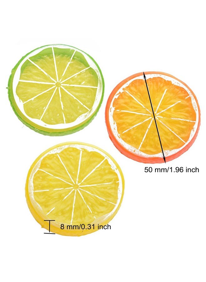 30 Pieces Plastic Lemon Slices Artificial Fake Lemon Props Lifelike Fruit Model For Decoration, Garnish, Photography Props, Diy, Teaching, 5 Cm/2 Inch, Orange, Green And Yellow