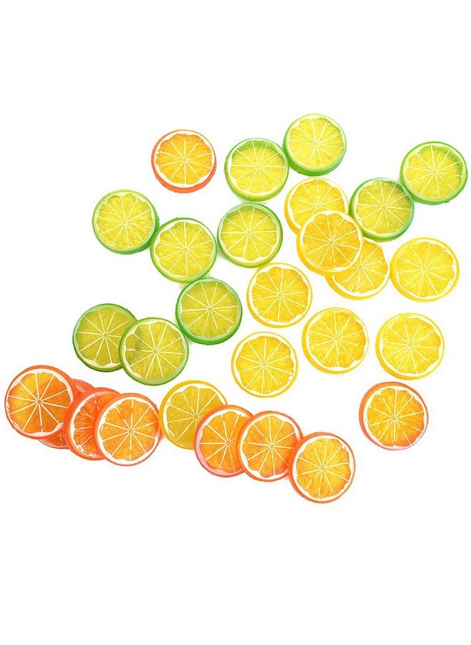 30 Pieces Plastic Lemon Slices Artificial Fake Lemon Props Lifelike Fruit Model For Decoration, Garnish, Photography Props, Diy, Teaching, 5 Cm/2 Inch, Orange, Green And Yellow