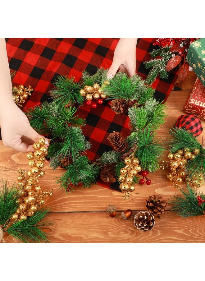 24 Pieces Christmas Artificial Greenery Pine Branches Small Holly Artificial Berries Picks Bulk For Crafts Wreath Decorations Xmas Tree Party Gift For Christmas Holiday Decor (Gold)