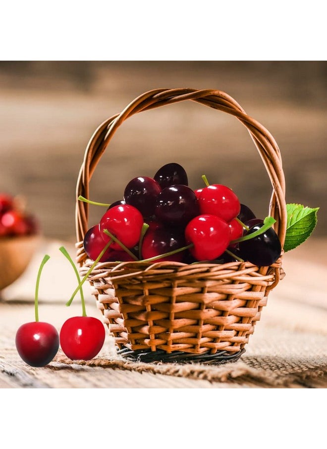 100 Pcs Cherry Fruit, 4 Colors Fake Cherries, Fake Fruit, Fruit Decor, Used For Furniture Decoration, Ornaments, Photo Props And Window Display