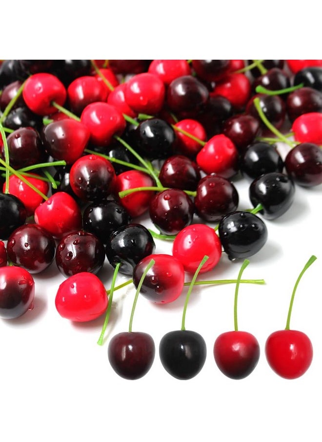 100 Pcs Cherry Fruit, 4 Colors Fake Cherries, Fake Fruit, Fruit Decor, Used For Furniture Decoration, Ornaments, Photo Props And Window Display