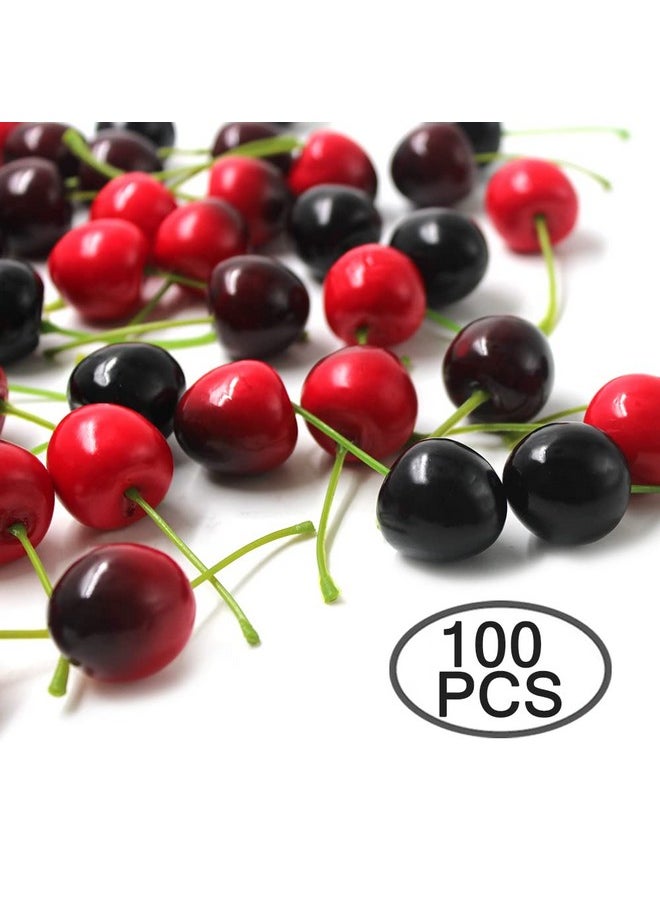 100 Pcs Cherry Fruit, 4 Colors Fake Cherries, Fake Fruit, Fruit Decor, Used For Furniture Decoration, Ornaments, Photo Props And Window Display