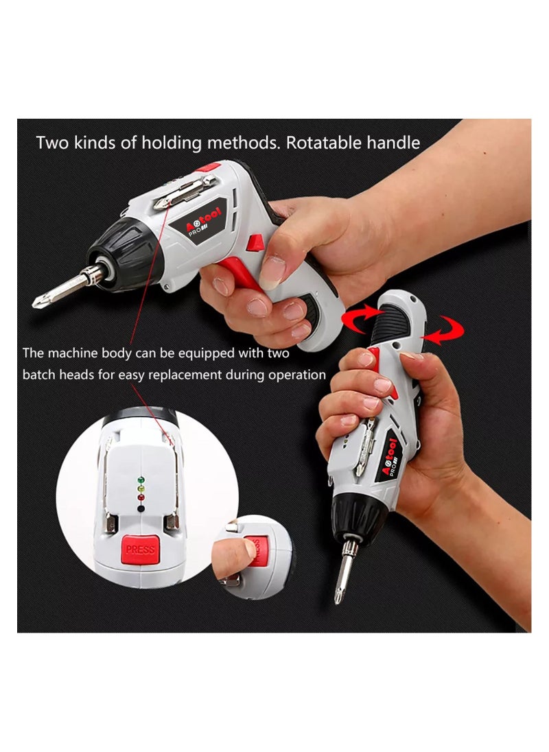 Electric Cordless Screwdriver 45pcs, Twistable Handle-180 Degrees Rotate Perfect for Furniture Assembly, Home Use with Carrying Case, 4.8V  250rpm 4.5N.m 3-5H Grey