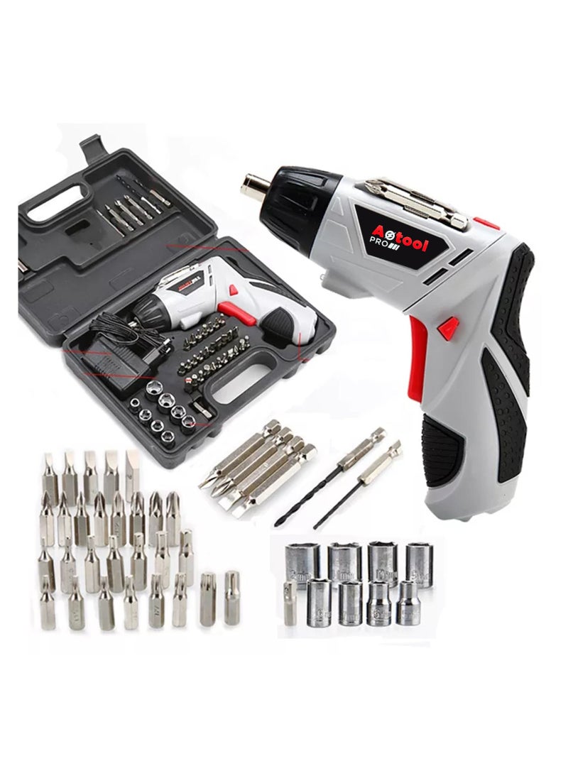 Electric Cordless Screwdriver 45pcs, Twistable Handle-180 Degrees Rotate Perfect for Furniture Assembly, Home Use with Carrying Case, 4.8V  250rpm 4.5N.m 3-5H Grey