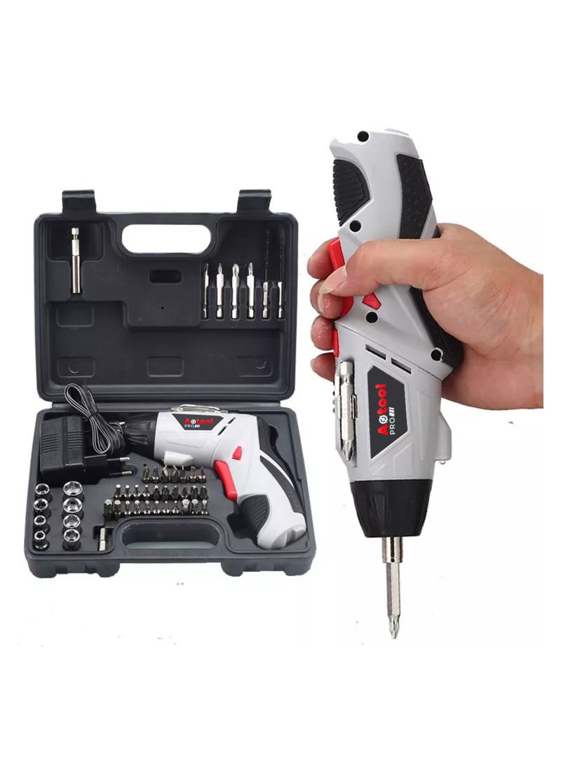 Electric Cordless Screwdriver 45pcs, Twistable Handle-180 Degrees Rotate Perfect for Furniture Assembly, Home Use with Carrying Case, 4.8V  250rpm 4.5N.m 3-5H Grey