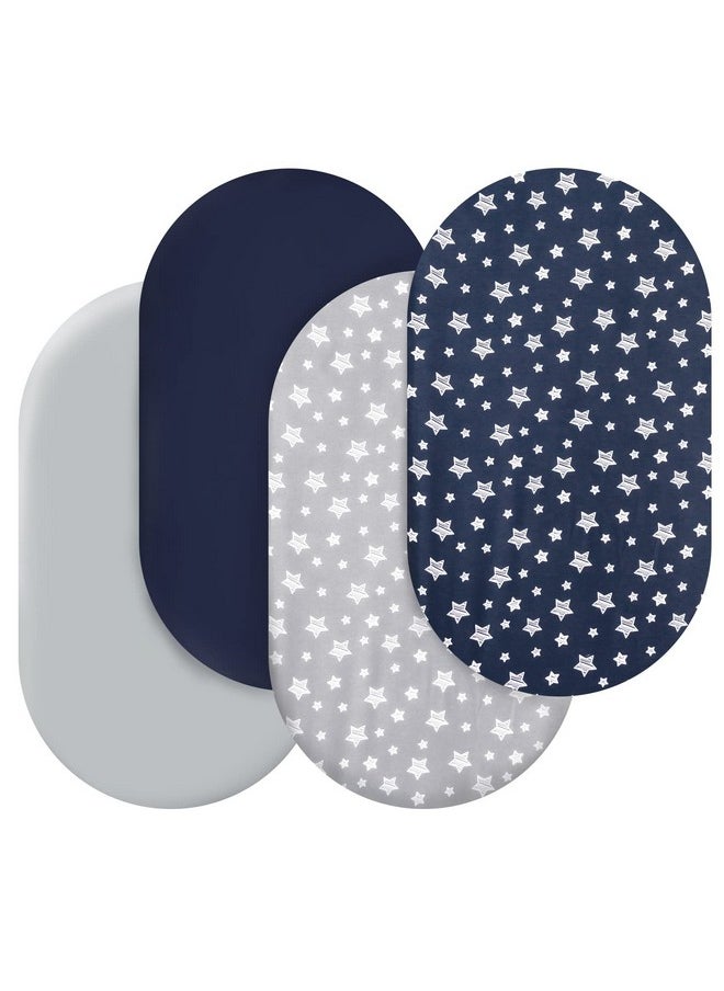 Bassinet Sheets Set 4 Pack For Baby Boy, Universal Fit For Oval, Hourglass And Rectangular Mattress, Navy