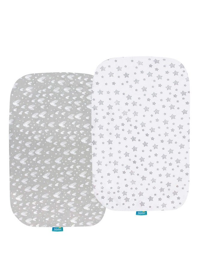 Bassinet Sheets Compatible With Baby Delight Beside Me Dreamer Bassinet, 2 Pack, 100% Jersey Knit Cotton Fitted Sheets, Breathable And Heavenly Soft, Grey And White Print For Baby