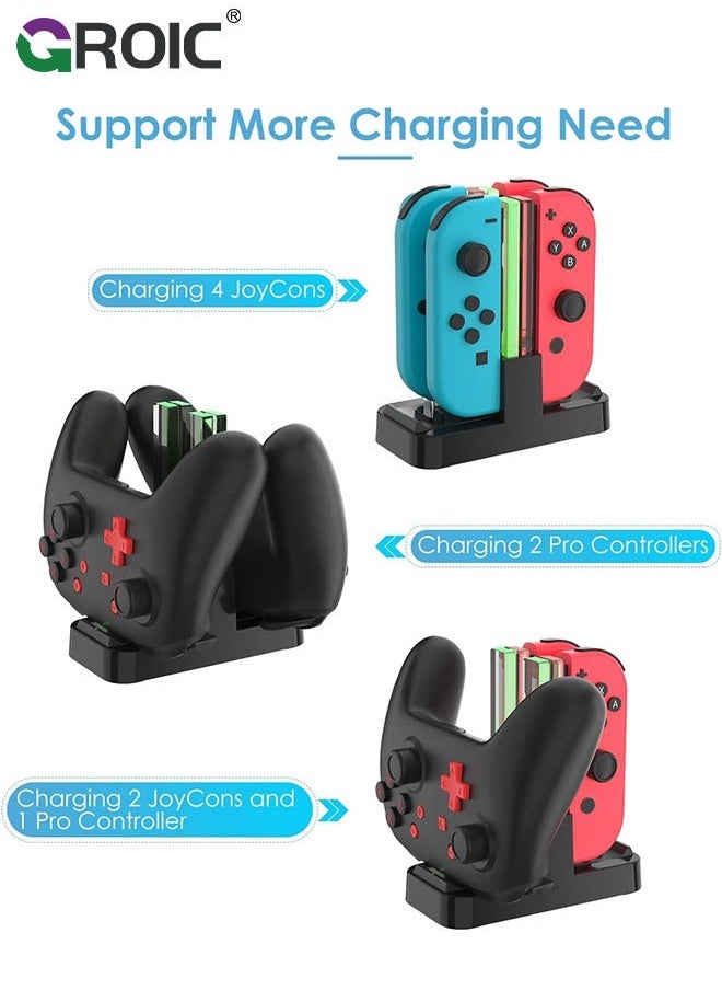 Controller Charger for Nintendo Switch Pro and Joy-con, 6 in 1 Charging Dock Stand Station with LED Indicator USB Type C Cable