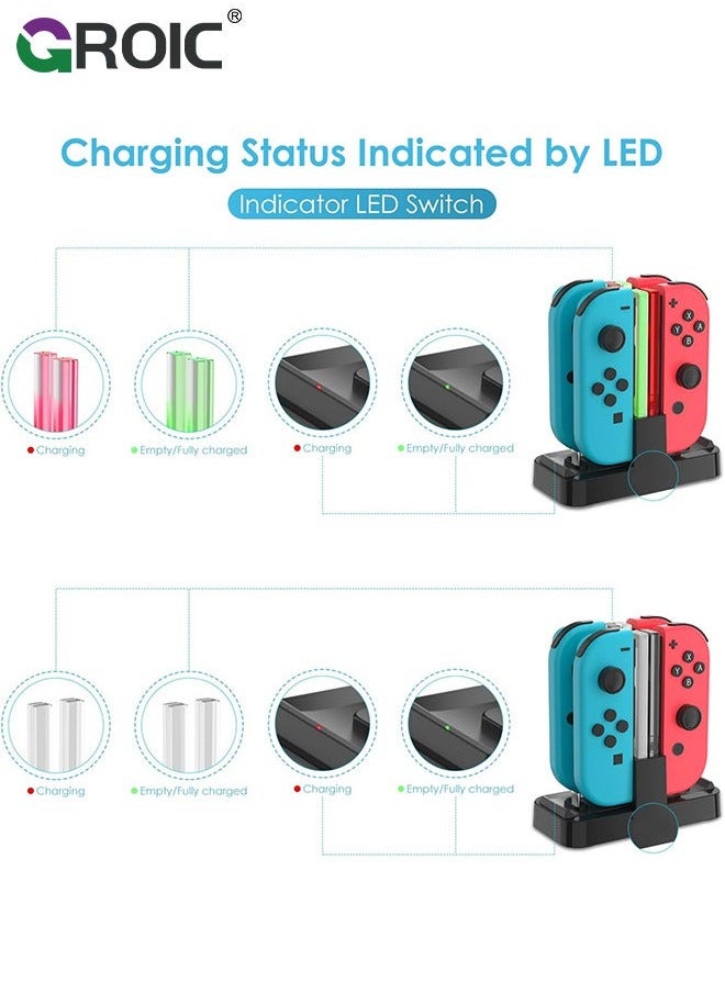 Controller Charger for Nintendo Switch Pro and Joy-con, 6 in 1 Charging Dock Stand Station with LED Indicator USB Type C Cable