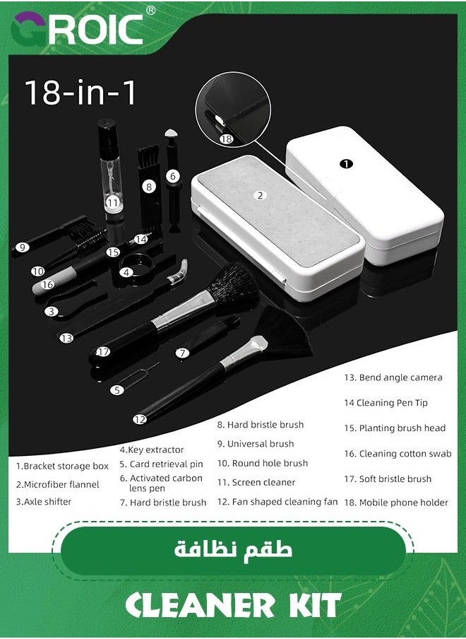 18 in 1 Electronic Cleaner Kit, Laptop Screen Keyboard Cleaning Kit with 3 Earbud Pen for Airpod iPhone iPad MacBook Pro, Brush Tool Computer, Camera Lens, PC Monitor, Cell Phone