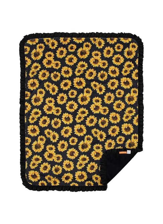 Floral Deluxe Baby Blanket - Reversible, Milestone & Newborn Gifts For Girls And Boys - Yellow Sunflowers On Black, Black Ruffle, 43 X 33 Inches