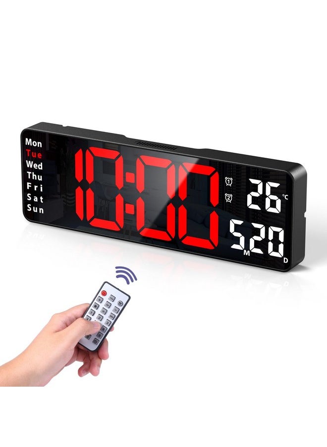 Digital Wall Clock, 13” Large Display Led Clock With Remote Control, Digital Clock For Living Room Decor With Temperature, Date, Auto Dst, 12/24Hour, Auto/Custom Brightness, Timer