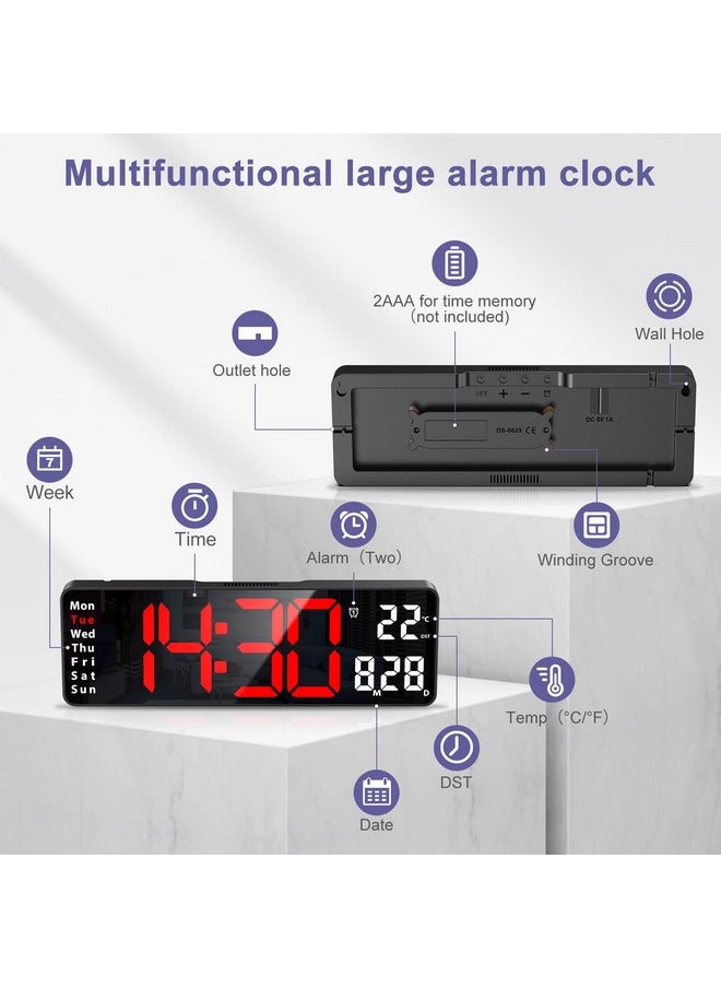 Digital Wall Clock, 13” Large Display Led Clock With Remote Control, Digital Clock For Living Room Decor With Temperature, Date, Auto Dst, 12/24Hour, Auto/Custom Brightness, Timer