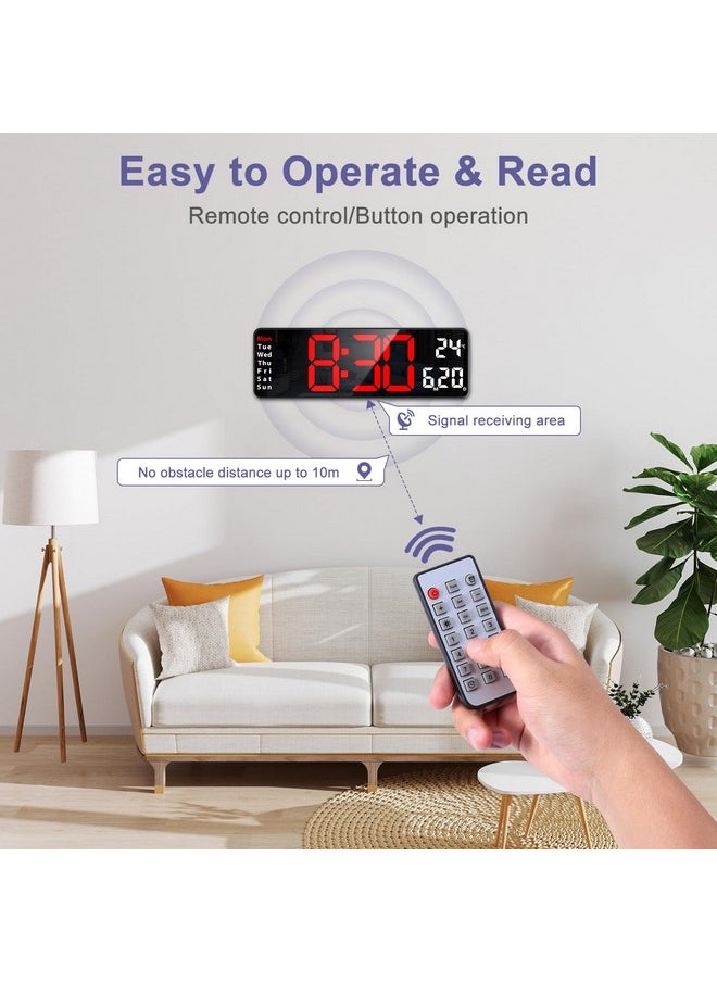 Digital Wall Clock, 13” Large Display Led Clock With Remote Control, Digital Clock For Living Room Decor With Temperature, Date, Auto Dst, 12/24Hour, Auto/Custom Brightness, Timer