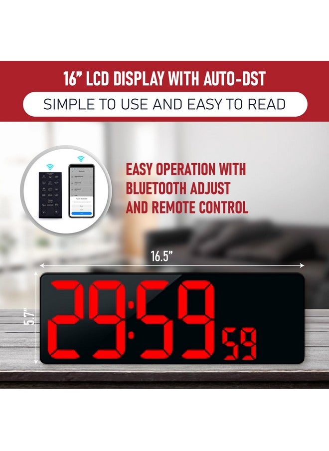 17.2'' Bluetooth Large Led Digital Wall Clock, Large Display Date And Temperature,Count Up/Down Timer Clock With Remote Control, Adjustable Brightness Alarm Clock For Home, Office, Gym, Elderly