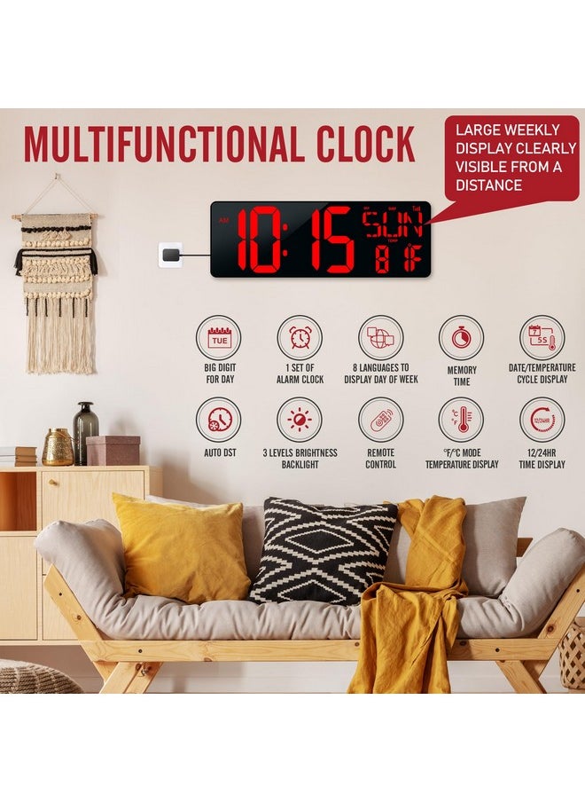 17.2'' Bluetooth Large Led Digital Wall Clock, Large Display Date And Temperature,Count Up/Down Timer Clock With Remote Control, Adjustable Brightness Alarm Clock For Home, Office, Gym, Elderly