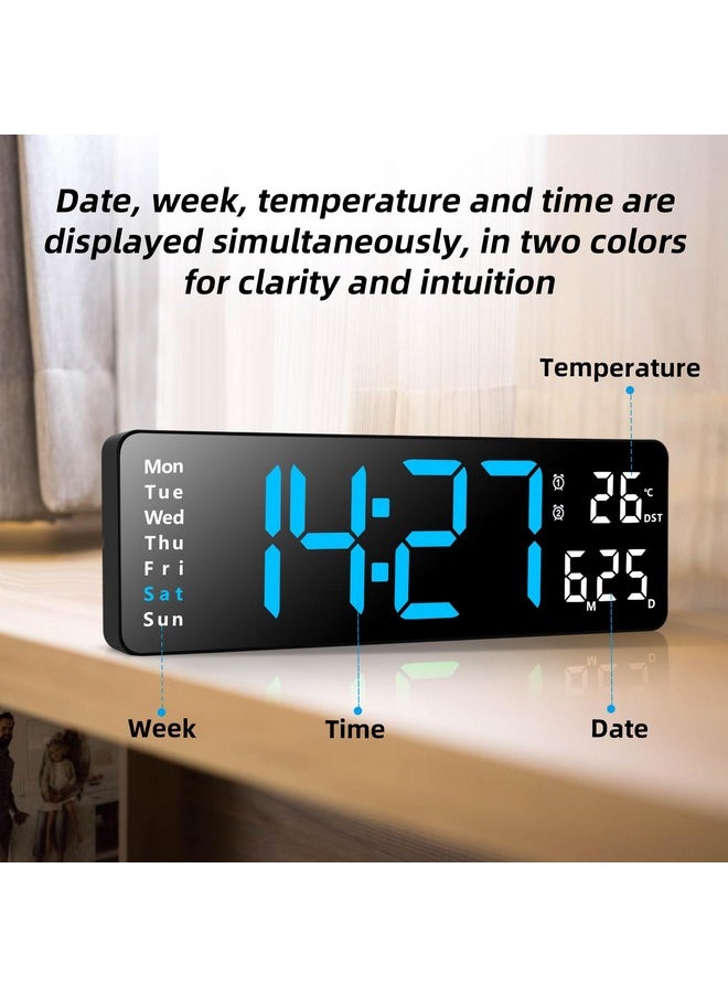 Digital Wall Clocks, Wall Clock With Day And Date, Modern Wall Clocks For Living Room, Silent Wall Clocks For Bedrooms With Remote Control (Blue, 13