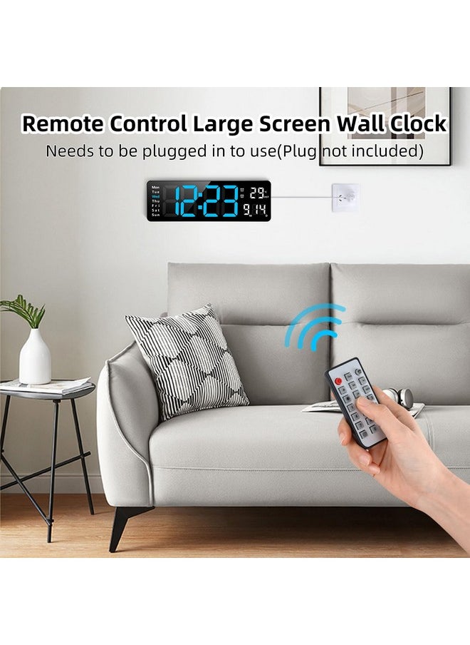 Digital Wall Clocks, Wall Clock With Day And Date, Modern Wall Clocks For Living Room, Silent Wall Clocks For Bedrooms With Remote Control (Blue, 13