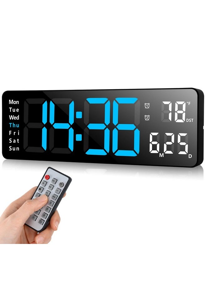 Digital Wall Clocks, Wall Clock With Day And Date, Modern Wall Clocks For Living Room, Silent Wall Clocks For Bedrooms With Remote Control (Blue, 13