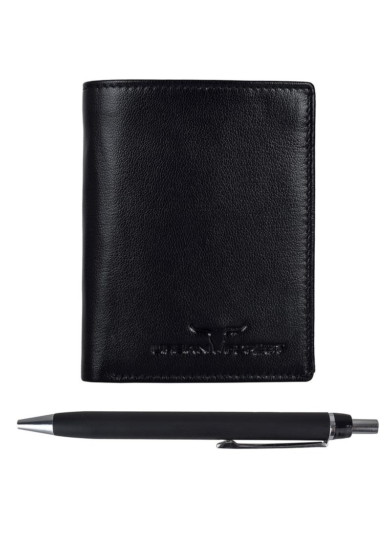 URBAN FOREST Toronto Black Leather Wallet and Pen Combo for Men