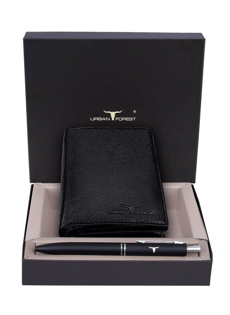 URBAN FOREST Toronto Black Leather Wallet and Pen Combo for Men