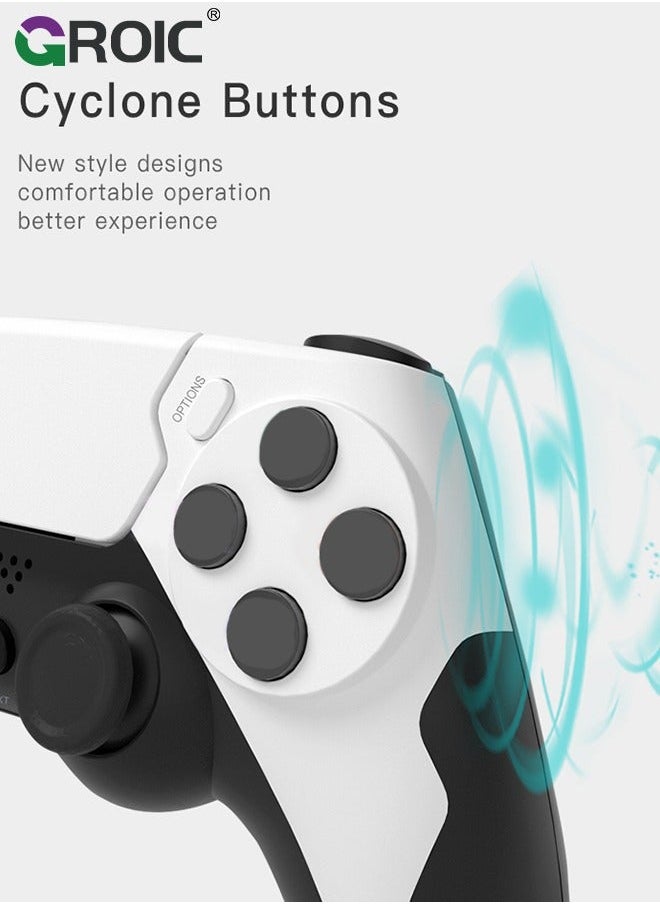 Wireless Controller for PS4, White Custom Design, 600mAh Battery and 3.5mm Audio Jack, V2 Gamepad Joystick Compatible with PS4/Slim/Pro Windows PC