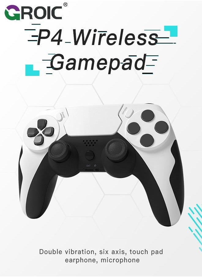 Wireless Controller for PS4, White Custom Design, 600mAh Battery and 3.5mm Audio Jack, V2 Gamepad Joystick Compatible with PS4/Slim/Pro Windows PC