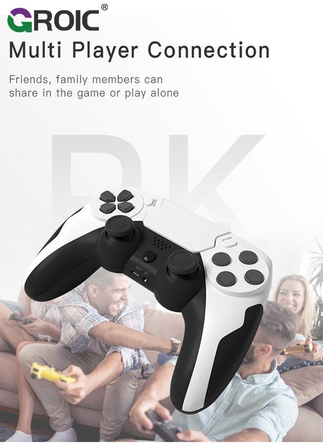 Wireless Controller for PS4, White Custom Design, 600mAh Battery and 3.5mm Audio Jack, V2 Gamepad Joystick Compatible with PS4/Slim/Pro Windows PC