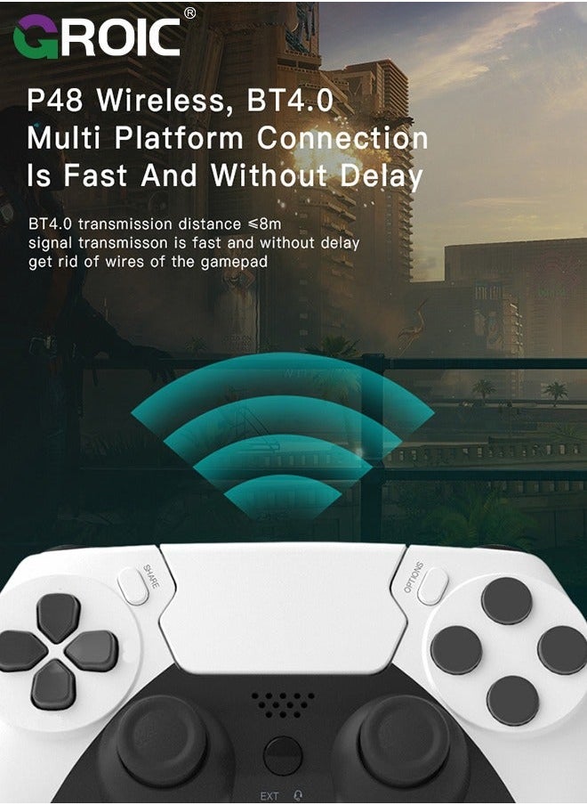 Wireless Controller for PS4, White Custom Design, 600mAh Battery and 3.5mm Audio Jack, V2 Gamepad Joystick Compatible with PS4/Slim/Pro Windows PC