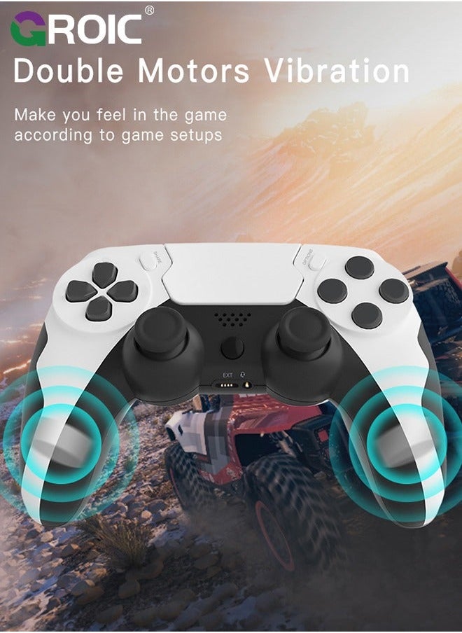 Wireless Controller for PS4, White Custom Design, 600mAh Battery and 3.5mm Audio Jack, V2 Gamepad Joystick Compatible with PS4/Slim/Pro Windows PC