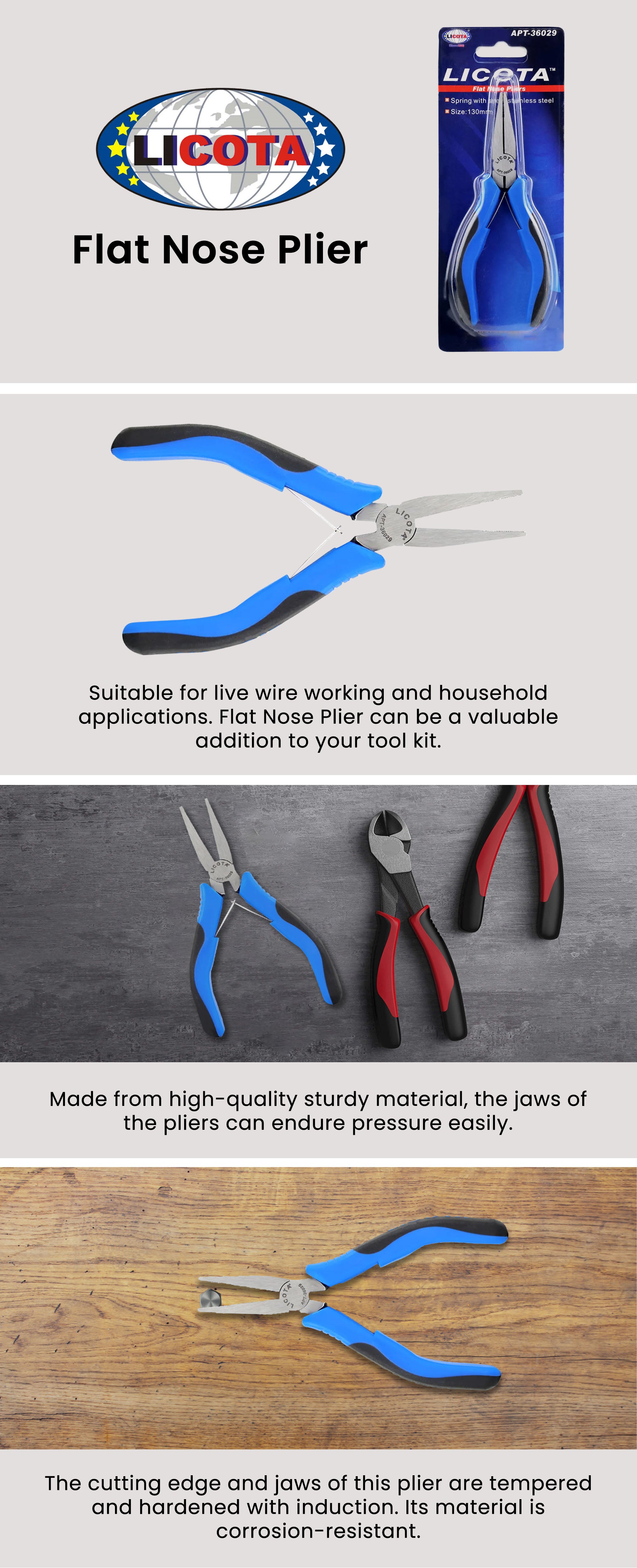 Flat Nose Plier Black/Blue/Silver 130mm