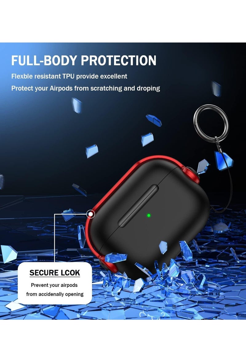 Airpods Pro 2nd Generation Case, Protective Case with Lock, Soft TPU Shockproof Cover with Keychain for Airpods Pro 2 (Black/Red)