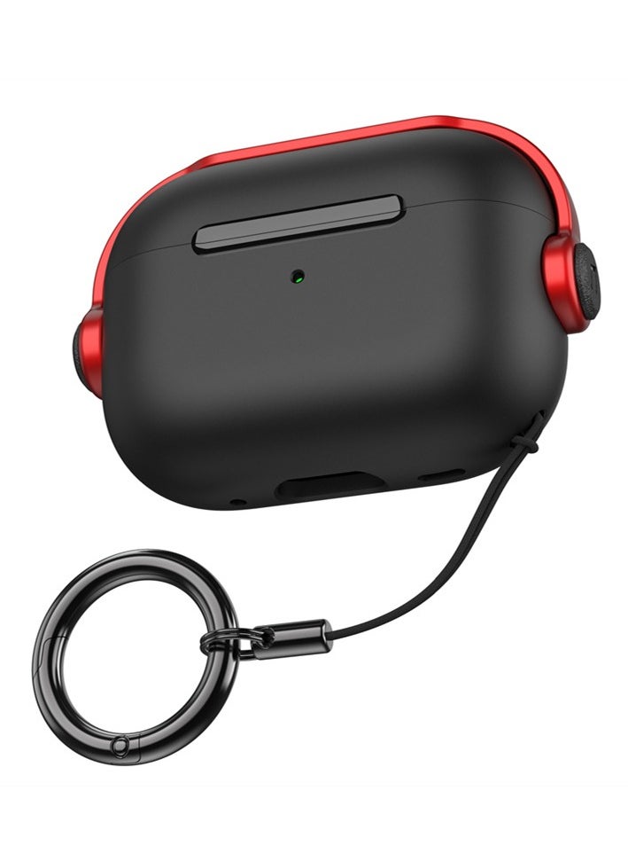 Airpods Pro 2nd Generation Case, Protective Case with Lock, Soft TPU Shockproof Cover with Keychain for Airpods Pro 2 (Black/Red)